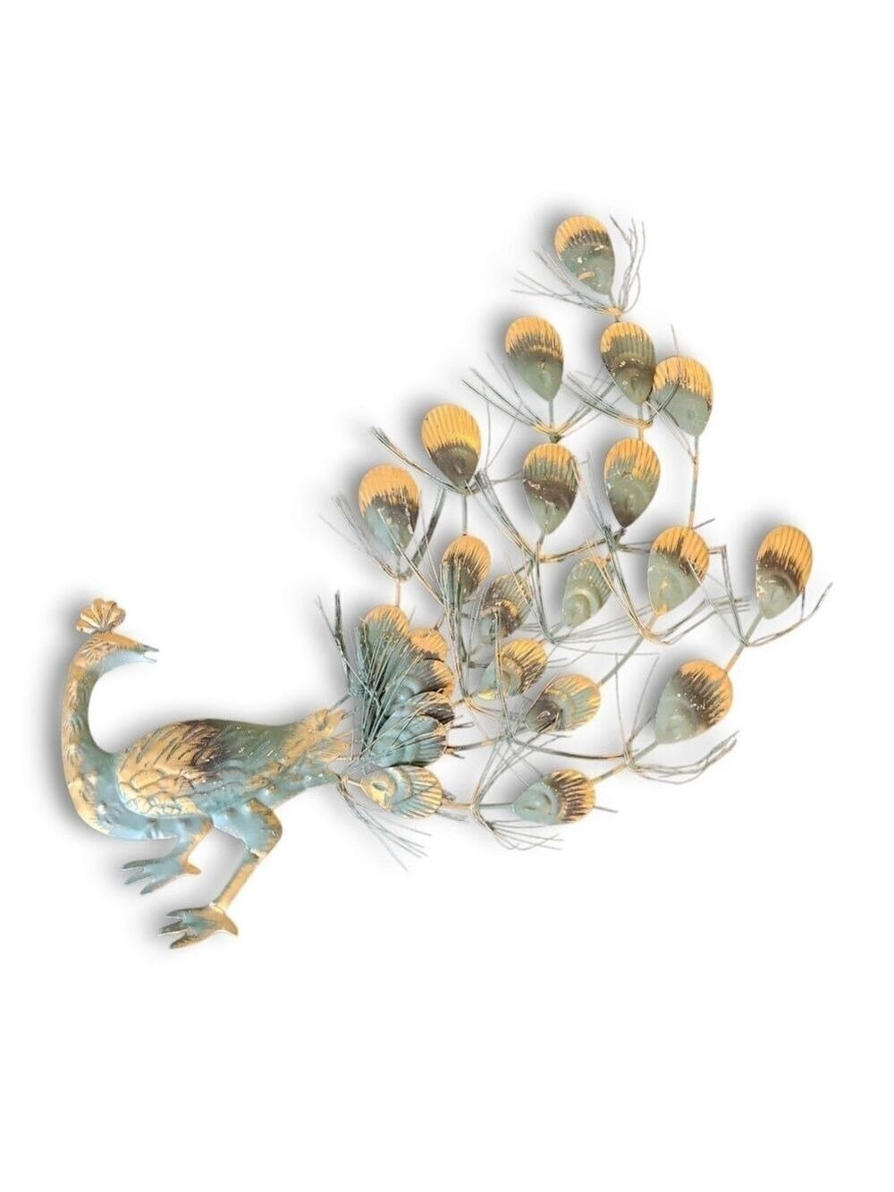 Vintage MCM Wall Decor Tin Peacock PAIR (Made in Hong Kong) Circa 1950-1960s - Picture 6 of 11
